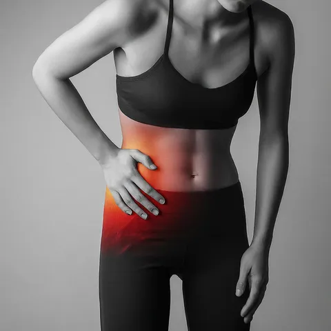 Person holding a painful hip, illustrating hip pain treatment