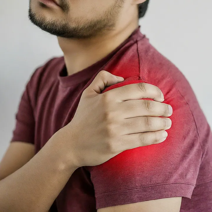 Person holding a painful shoulder, illustrating shoulder pain treatment